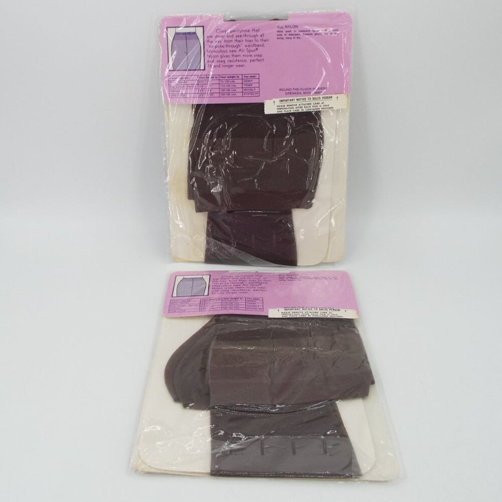 Vintage Round the Clock Miracle Air Spun Perfect Taupe Sandalfoot Pantyhose NOS - Picture 2 of 6